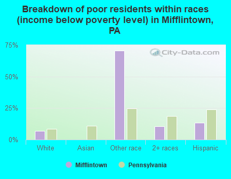 Breakdown of poor residents within races (income below poverty level) in Mifflintown, PA