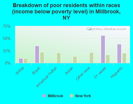 Breakdown of poor residents within races (income below poverty level) in Millbrook, NY