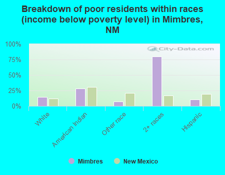 Breakdown of poor residents within races (income below poverty level) in Mimbres, NM