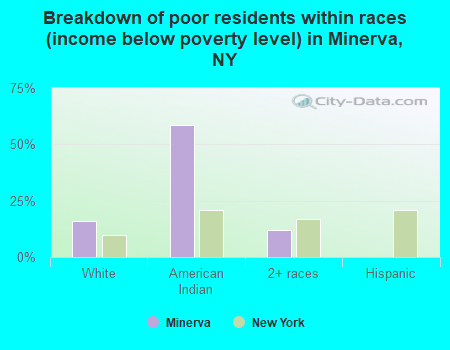 Breakdown of poor residents within races (income below poverty level) in Minerva, NY