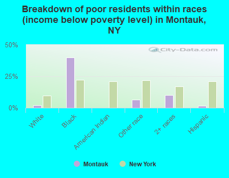 Breakdown of poor residents within races (income below poverty level) in Montauk, NY