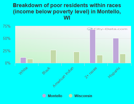 Breakdown of poor residents within races (income below poverty level) in Montello, WI