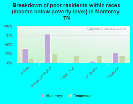 Breakdown of poor residents within races (income below poverty level) in Monterey, TN