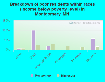 Breakdown of poor residents within races (income below poverty level) in Montgomery, MN