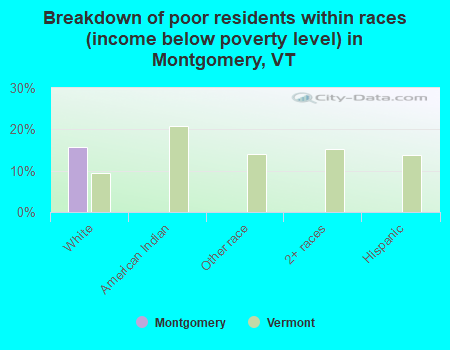 Breakdown of poor residents within races (income below poverty level) in Montgomery, VT