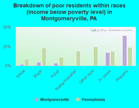 Breakdown of poor residents within races (income below poverty level) in Montgomeryville, PA