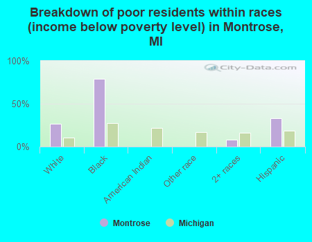 Breakdown of poor residents within races (income below poverty level) in Montrose, MI