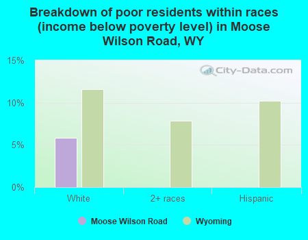 Breakdown of poor residents within races (income below poverty level) in Moose Wilson Road, WY