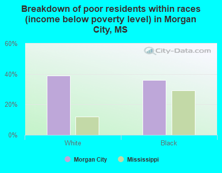 Breakdown of poor residents within races (income below poverty level) in Morgan City, MS