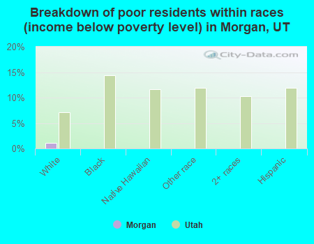 Breakdown of poor residents within races (income below poverty level) in Morgan, UT