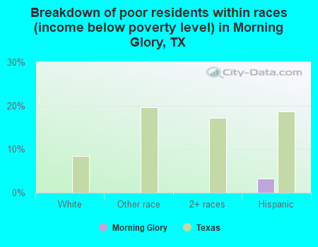 Breakdown of poor residents within races (income below poverty level) in Morning Glory, TX