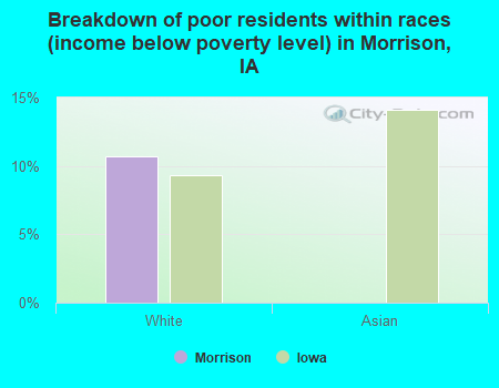 Breakdown of poor residents within races (income below poverty level) in Morrison, IA