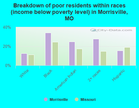 Breakdown of poor residents within races (income below poverty level) in Morrisville, MO