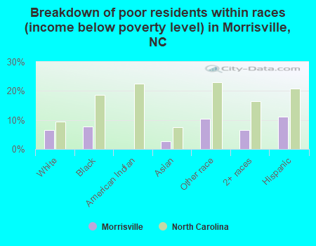 Breakdown of poor residents within races (income below poverty level) in Morrisville, NC
