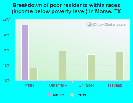 Breakdown of poor residents within races (income below poverty level) in Morse, TX