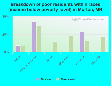 Breakdown of poor residents within races (income below poverty level) in Morton, MN