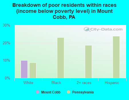 Breakdown of poor residents within races (income below poverty level) in Mount Cobb, PA