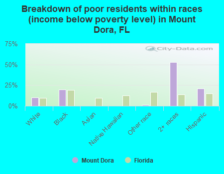 Breakdown of poor residents within races (income below poverty level) in Mount Dora, FL