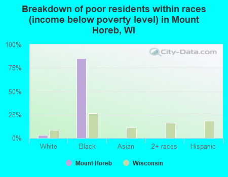 Breakdown of poor residents within races (income below poverty level) in Mount Horeb, WI