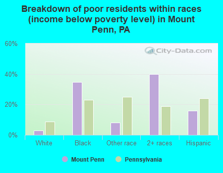 Breakdown of poor residents within races (income below poverty level) in Mount Penn, PA