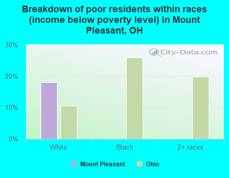 Breakdown of poor residents within races (income below poverty level) in Mount Pleasant, OH