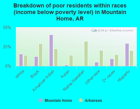 Breakdown of poor residents within races (income below poverty level) in Mountain Home, AR