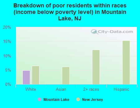 Breakdown of poor residents within races (income below poverty level) in Mountain Lake, NJ