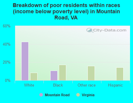 Breakdown of poor residents within races (income below poverty level) in Mountain Road, VA