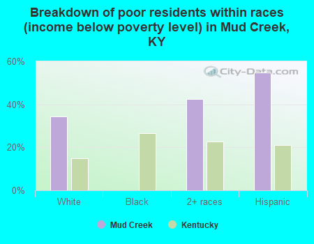 Breakdown of poor residents within races (income below poverty level) in Mud Creek, KY