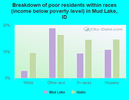 Breakdown of poor residents within races (income below poverty level) in Mud Lake, ID