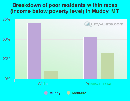 Breakdown of poor residents within races (income below poverty level) in Muddy, MT
