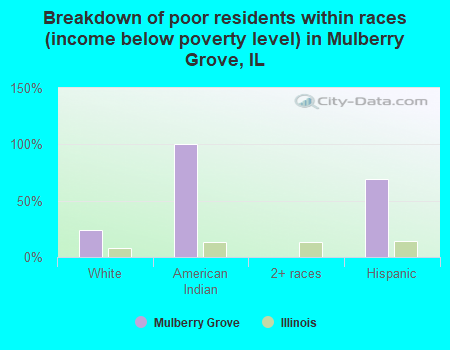 Breakdown of poor residents within races (income below poverty level) in Mulberry Grove, IL