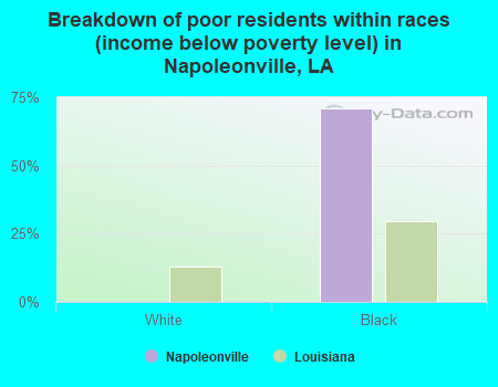 Breakdown of poor residents within races (income below poverty level) in Napoleonville, LA