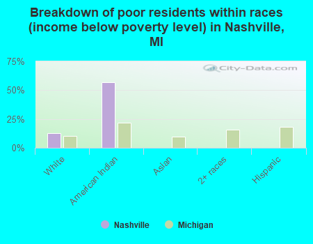 Breakdown of poor residents within races (income below poverty level) in Nashville, MI
