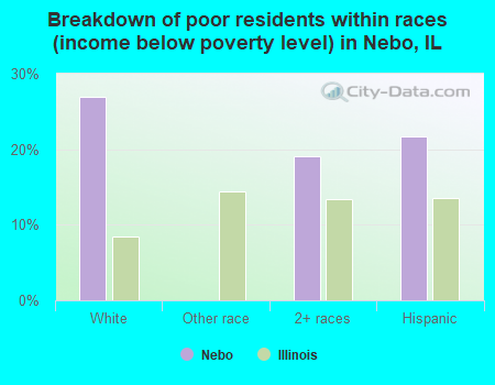 Breakdown of poor residents within races (income below poverty level) in Nebo, IL