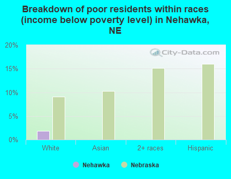 Breakdown of poor residents within races (income below poverty level) in Nehawka, NE