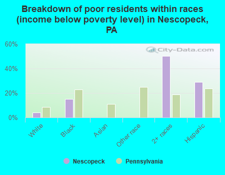 Breakdown of poor residents within races (income below poverty level) in Nescopeck, PA