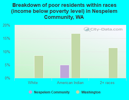 Breakdown of poor residents within races (income below poverty level) in Nespelem Community, WA