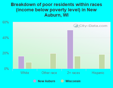 Breakdown of poor residents within races (income below poverty level) in New Auburn, WI