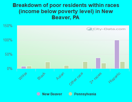 Breakdown of poor residents within races (income below poverty level) in New Beaver, PA