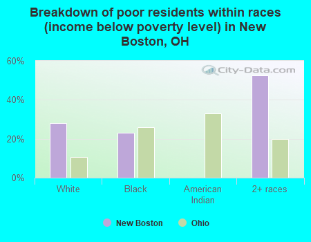Breakdown of poor residents within races (income below poverty level) in New Boston, OH