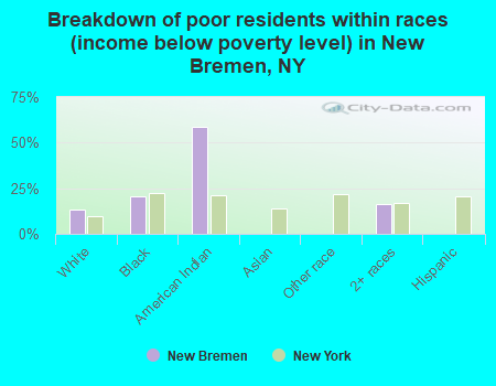 Breakdown of poor residents within races (income below poverty level) in New Bremen, NY
