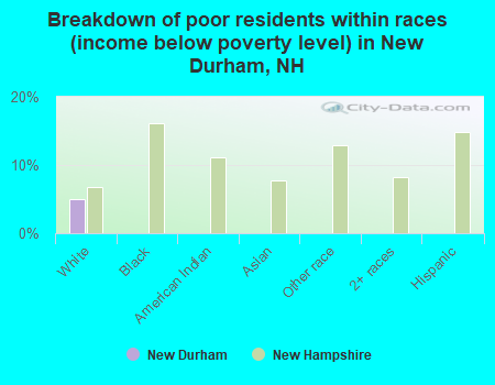Breakdown of poor residents within races (income below poverty level) in New Durham, NH