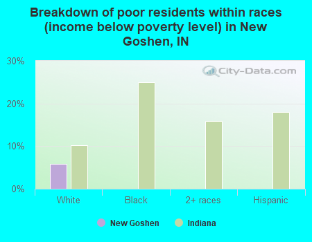 Breakdown of poor residents within races (income below poverty level) in New Goshen, IN