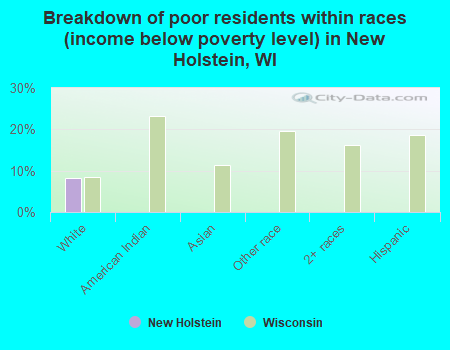 Breakdown of poor residents within races (income below poverty level) in New Holstein, WI