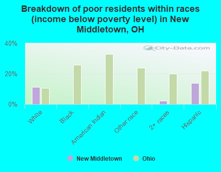 Breakdown of poor residents within races (income below poverty level) in New Middletown, OH