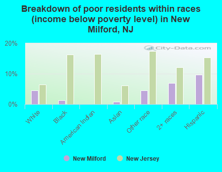 Breakdown of poor residents within races (income below poverty level) in New Milford, NJ