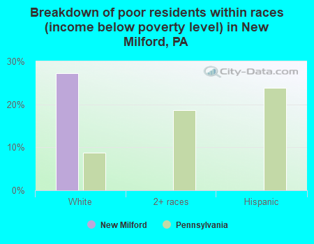 Breakdown of poor residents within races (income below poverty level) in New Milford, PA