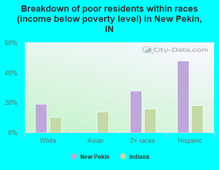 Breakdown of poor residents within races (income below poverty level) in New Pekin, IN