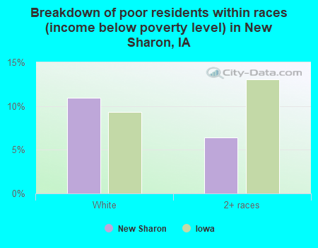 Breakdown of poor residents within races (income below poverty level) in New Sharon, IA
